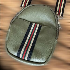 K Carroll Oval Crossbody bag RIFD Gray Green Striped Strap travel shopping
